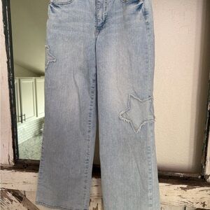YMI Girl Star Patch Wide Leg Jeans Trendy Y2K Patchwork size 14